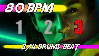 ✅ 80 BPM - 3/4 Drums Beat 🥁 Ten minutes of backing track