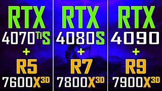 RTX 4070Ti Super + R5 7600X3D vs RTX 4080 Super + R7 7800X3D vs RTX 4090 + R9 7900X3D ||