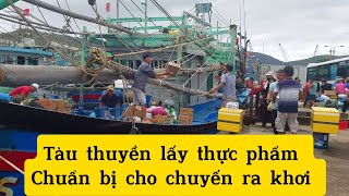 tàu thuyền ghe lấy thực phẩm - lấy đá lạnh dầu chuẩn bị cho chuyến ra khơi #ship