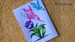 how to draw Butterfly with Tulip  Flower || butterfly drawing || flower drawing