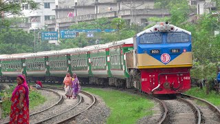 New EMD Loco 3011 GT38AC pulled Subarna Express Train into Dhaka Railway Station slowly at Khilgaon