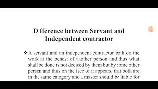 Differences between Servant and Independent contractor to determine master's liability