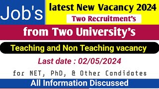 Latest Teaching and Non Teaching vacancy 2024 , from Two Government University of Uttar Pradesh