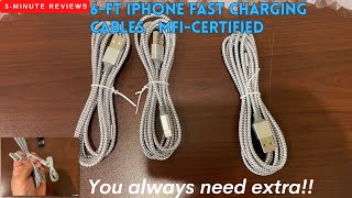 6-FT iPhone Fast Charger compatible MFI - Certified Cables - you always need more!