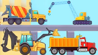 Vehicles build Garage with Concrete Mixer and Truck transport sand and Crane helps | Video for kids