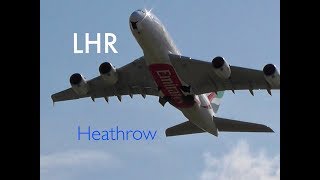 *Takeoffs RW27R*  London Heathrow Airport, Incl. 2x Landing Gear Unretracted, A380s..more. ✈️✈️