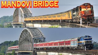 TRAINS over the MANDOVI RIVER BRIDGE !! TEJAS, MARUSAGAR Incredible KONKAN Railways, Indian Railways