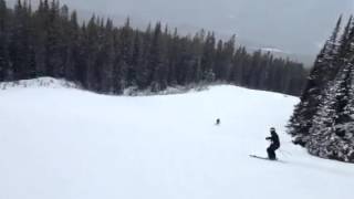 Cooper Sacha and mummy skiing at lake Louise.