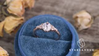 Starland Handmade Jewelry Rose Cut Moissanite Engagement Ring Rose Gold Cluster Wedding Ring