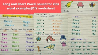 Long and Short Vowel sound for kids word examples|DIY worksheet Long and Short sound of Vowels aeiou