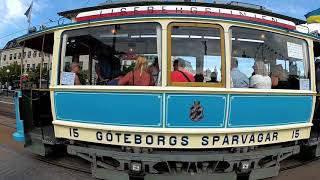 Cute tram (and a tourist train) in Gothenburg (Göteborg), Sweden