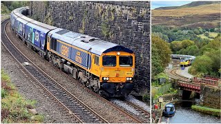 Two freights in just five minutes at Marsden, West Yorkshire