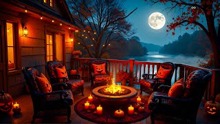 Cozy Autumn Porch Ambience - Gentle Jazz Melodies & Fireplace Sounds for Unwind, Stress Relief 🍂