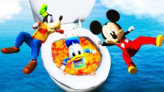 Mickey x Goofy vs Donald Duck jumping into LAVA TOILET Ragdolls & Fails in GTA 5