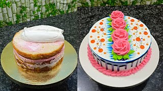 Vanilla cake design | Best cake design for birthday | Vanilla cake decorating | how to make cake