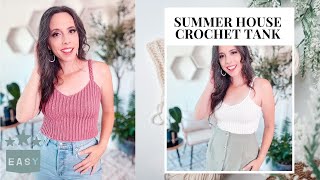 Summer House Crochet Tank Size Medium - Easy Crop Top or Longer Tank Pattern