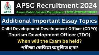 APSC Tourism Development Officer & CDPO: Important Essay Topics