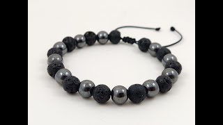 Learn How To Make A GREAT  Bracelet With Volcanic Lava And Hematite Stones | Sliding Knot Clasp