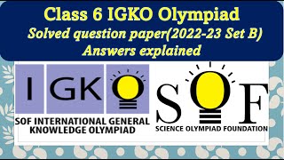 Class 6 SOF IGKO 2022-23 Set B solved paper Science olympiad #generalknowledge #olympiad #sof #igko