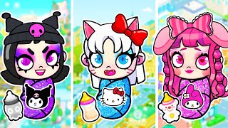 HELLO KITTY, KUROMI, MY MELODY Got Married At Birth | Avatar World Story | Toca Boca