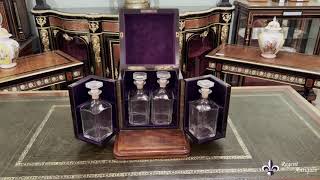 Antique Victorian Walnut 4 Bottle Crystal Decanter Tantalus