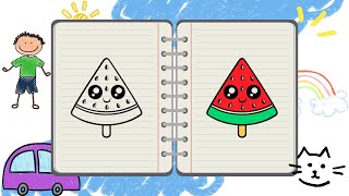 [Draw with me] Easy watermelon ice cream #easytodraw