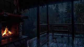 🌦️Relaxing on a balcony in the woods on a stormy night | Fireplace, rain and thunder😴