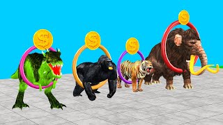 Max Level Running Game with Elephant Gorilla Cow Dinosaur Tiger Max Level Jumping Through Rings Game