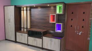 Making a beautiful  led cabinet TV unit and cup board design #woodwork