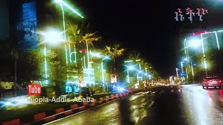 Addis Ababa Bole Road Today Night View Feb. 13 from Airport to Japan embassy capital city Africa.