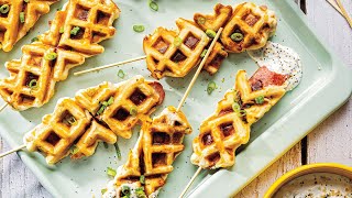 Cheddar-Onion Waffle Hot Dogs