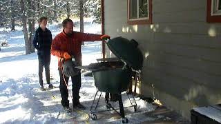 HILLBILLY #2 STARTS A FIRE IN HIS "BIG GREEN EGG."  I FALL INTO A FIRE RING!