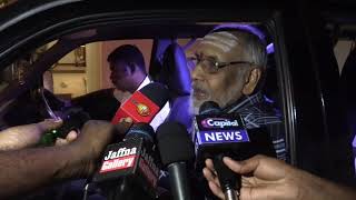 C. V. Vigneswaran talks to reporters after meeting Indian HC in Jaffna