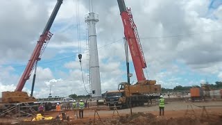 160 TON Aur 80Ton Sany CRANE 💪 से चिमनी को खड़ा करते हुए ।