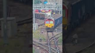 Highlight DB Class 66s Diesel locomotives in Acton main line yard sidings uk filmed June 15th 2024