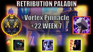 WoW Ret Paladin Mythic+ 10.1.0 POV | +22 Vortex Pinnacle | Tyrannical | Dragonflight Season 2