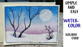 Simple and Easy Watercolor Landscape for Beginners / Christmas card or Thank you card