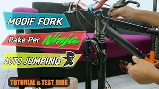 Cara Ganti per fork MTB dengan per Motor dan meninggikan travel fork sepeda