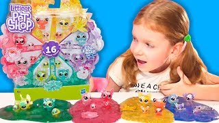 Глиттер СЛАЙМ LPS! 4 ЛИЗУНА с БЛЕСТКАМИ ✿ Littlest Pet Shop Букетный набор