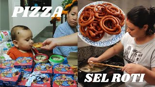 My Son's First Pizza Vlog | Pizza Party in Family | Nepali Food Sel Roti | SELROTI Recipe and Making