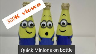 Quick and Simple kid's room decor. Minions on glass bottle.step by step tutorial.