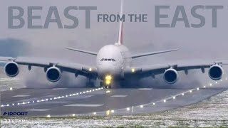 Emirates Airbus A380 vs The SNOW 💨❄️💨✈️ Birmingham Airport ( BHX )