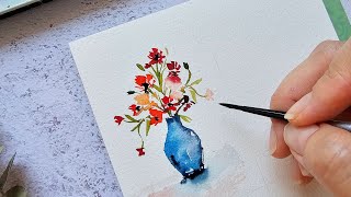 Quick Watercolor Series Ep7: Mini Watercolor Flowers in a Vase