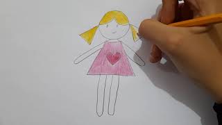 How to draw a doll  very easy |رسم دمية سهلة للأطفال