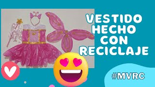 Vestido hecho con bolsas plásticas talla 4 (1año)♻🤩♻