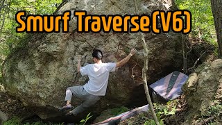 Smurf Traverse(V6), 꽃사슴(V3),  두릅밭,sit(V4), Smurf Land(V?). 가덕도 응봉산 볼더링.