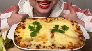 Asmr eating cheesy lasagna| موکبانگ لازانیا