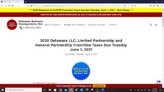 Delaware LLC Franchise Tax Due Tuesday, June 1, 2021 | Delaware Business Incorporators, Inc.