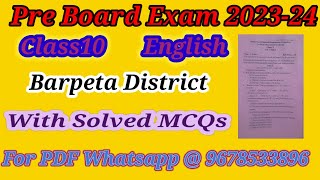 💥Class10 💥 HSLC 2024 Pre Board Exam 2023-24 English Barpeta District with Solved MCQs