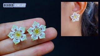 Five petal flower earring. How to make beaded stud earrings